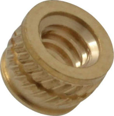 E-Z LOK - #6-32, 0.199" Small to 0.206" Large End Hole Diam, Brass Single Vane Tapered Hole Threaded Insert - 0.22" Insert, 0.203" Pilot Diam, 0.15" OAL, 0.116" Min Wall Thickness - Americas Industrial Supply