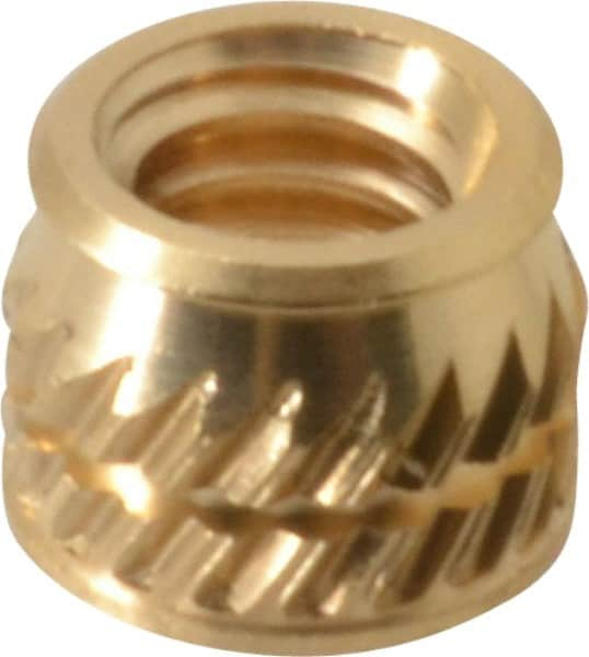 E-Z LOK - #8-32, 0.226" Small to 0.234" Large End Hole Diam, Brass Single Vane Tapered Hole Threaded Insert - 1/4" Insert, 0.23" Pilot Diam, 0.185" OAL, 0.133" Min Wall Thickness - Americas Industrial Supply