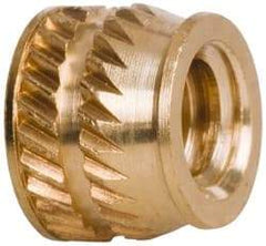 E-Z LOK - #10-24, 0.267" Small to 0.277" Large End Hole Diam, Brass Single Vane Tapered Hole Threaded Insert - 0.296" Insert, 0.272" Pilot Diam, 0.225" OAL, 0.159" Min Wall Thickness - Americas Industrial Supply