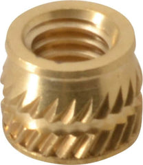 E-Z LOK - #10-32, 0.267" Small to 0.277" Large End Hole Diam, Brass Single Vane Tapered Hole Threaded Insert - 0.296" Insert, 0.272" Pilot Diam, 0.225" OAL, 0.159" Min Wall Thickness - Americas Industrial Supply