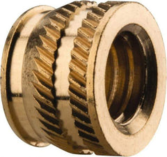 E-Z LOK - 5/16-18, 0.431" Small to 0.448" Large End Hole Diam, Brass Single Vane Tapered Hole Threaded Insert - 15/32" Insert, 0.439" Pilot Diam, 0.335" OAL, 0.245" Min Wall Thickness - Americas Industrial Supply