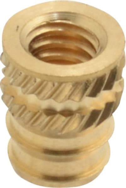 E-Z LOK - #8-32, 0.208" Small to 0.234" Large End Hole Diam, Brass Double Vane Tapered Hole Threaded Insert - 1/4" Insert, 0.212" Pilot Diam, 5/16" OAL, 0.133" Min Wall Thickness - Americas Industrial Supply