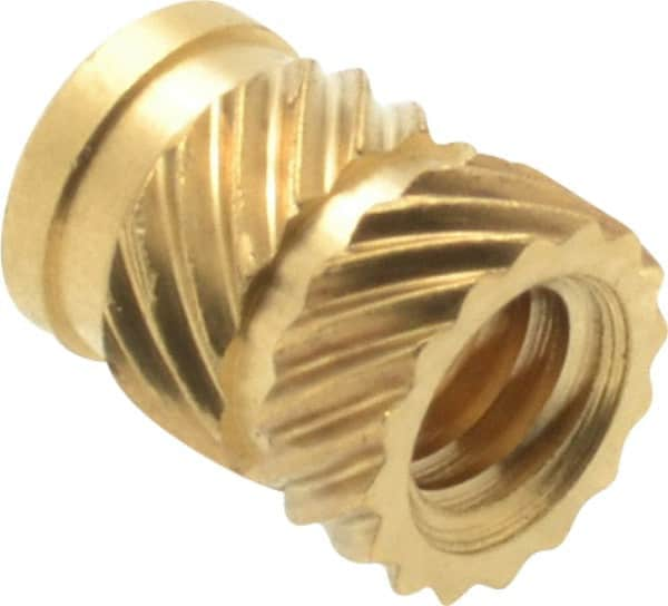 E-Z LOK - #8 32 UNC, 1/4" Diam, Brass Unheaded Heat Installed Threaded Insert - 0.22" Hole, 0.321" OAL, 1/4" Head Diam - Americas Industrial Supply