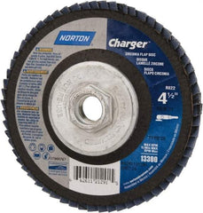 Norton - 24 Grit, 4-1/2" Disc Diam, 5/8-11 Center Hole, Type 29 Zirconia Alumina Flap Disc - 13,000 Max RPM, Fiberglass Backing, Coated - Americas Industrial Supply