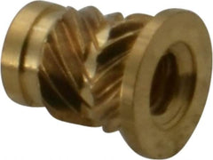 E-Z LOK - #4 40 UNC, 0.181" Diam, Brass Headed Heat Installed Threaded Insert - 0.157" Hole, 1/4" OAL x 0.021" High, 0.218" Head Diam - Americas Industrial Supply