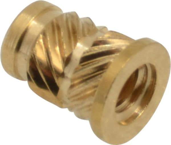 E-Z LOK - #6 32 UNC, 0.214" Diam, Brass Headed Heat Installed Threaded Insert - 0.189" Hole, 0.311" OAL x 0.027" High, 1/4" Head Diam - Americas Industrial Supply