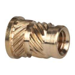 E-Z LOK - #8 32 UNC, 1/4" Diam, Brass Headed Heat Installed Threaded Insert - 0.22" Hole, 0.357" OAL x 0.033" High, 9/32" Head Diam - Americas Industrial Supply