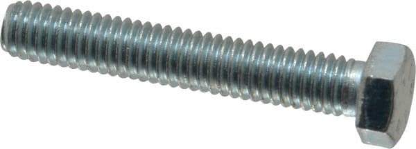 Made in USA - 3/8-16 UNC, 2-1/4" Length Under Head Hex Head Cap Screw - Fully Threaded, Grade 5 Steel, Zinc-Plated Finish, 9/16" Hex - Americas Industrial Supply