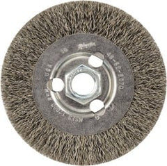 Wheel Brush: 4″ Wheel Dia, Crimped 5/8″ Hole, Steel, 12,000 RPM