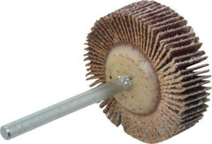 Merit Abrasives - 1-3/16" Diam x 3/8" Face Width, Medium Aluminum Oxide Coated Mounted Flap Wheel - 1/8" Shank Mount, 80 Grit, Cloth Backing, 30,000 Max RPM - Americas Industrial Supply