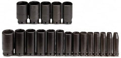 Proto - 19 Piece 3/8" Drive Deep Well Impact Socket Set - 6 Points, 6mm to 24mm Range, Metric Measurement Standard - Americas Industrial Supply