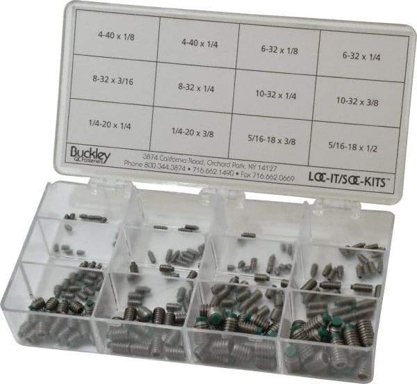 Made in USA - 210 Piece, #4-40 to 5/16-18, Stainless Steel Set Screw Assortment - Hex Head, Hex Socket Drive, 1/8 to 1/2" Long, Grade 303 - Americas Industrial Supply