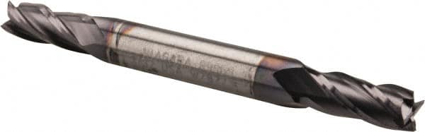 Niagara Cutter - 7/32", 1/2" LOC, 1/4" Shank Diam, 2-1/2" OAL, 4 Flute, Solid Carbide Square End Mill - Double End, TiAlN Finish, Spiral Flute, 30° Helix, Centercutting, Right Hand Cut, Right Hand Flute, Series CSD430 - Americas Industrial Supply