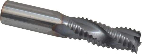 Niagara Cutter - 5/8" Diam, Coarse Pitch, 1-5/8" LOC, 3 Flute Solid Carbide Corner Chamfer Roughing End Mill - TiCN Finish, 3-1/2" OAL, 5/8" Shank Diam, Single End, Centercutting, 30° Helix - Americas Industrial Supply