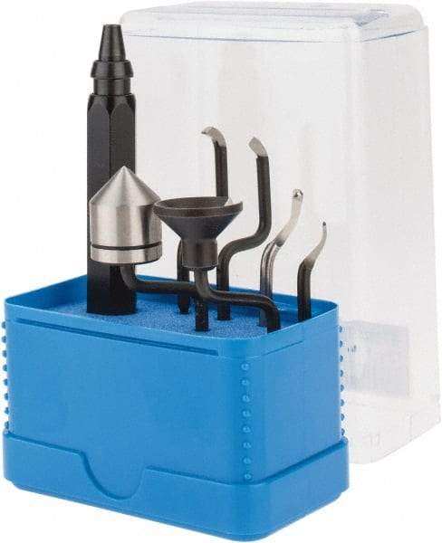 Noga - 7 Piece High Speed Steel Blade Hand Deburring Tool Set - S100, S150;RD16.5, EX18;O-Ring;TC Blades, For Holes, Straight Edge, Curved Edge, Internal Thread, Key Seat/Way, Small Ridges, Bushing Scraping, External Shaft - Americas Industrial Supply