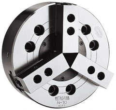 Kitagawa - 3 Jaws, 8" Chuck Diam, Plain Back Mount, Drawbar, Air, Hydraulic Power Lathe Chuck - 16,826 Lb Force per Jaw, 1.5mm x 60 Serrated Jaw Interface, 23mm to 210mm Jaw Capacity, 4,760 RPM, Steel Body - Americas Industrial Supply