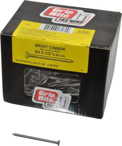 Value Collection - 8D, 10 Gauge, 2-1/2" OAL Common Nails - Ring Shank, Grade 2 Steel, Bright Finish - Americas Industrial Supply