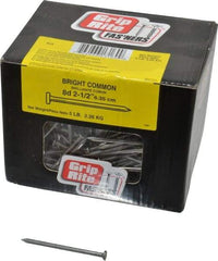 Value Collection - 8D, 10 Gauge, 2-1/2" OAL Common Nails - Ring Shank, Grade 2 Steel, Bright Finish - Americas Industrial Supply