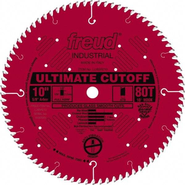 Freud - 10" Diam, 5/8" Arbor Hole Diam, 80 Tooth Wet & Dry Cut Saw Blade - Carbide-Tipped, Standard Round Arbor - Americas Industrial Supply