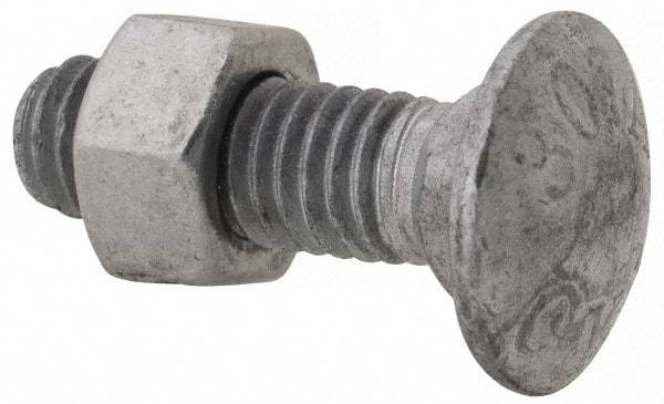 Value Collection - 3/8-16 UNC 1-1/4" Length Under Head, Standard Square Neck, Carriage Bolt - 1006-1050 Steel, Galvanized Zinc-Plated Finish - Americas Industrial Supply