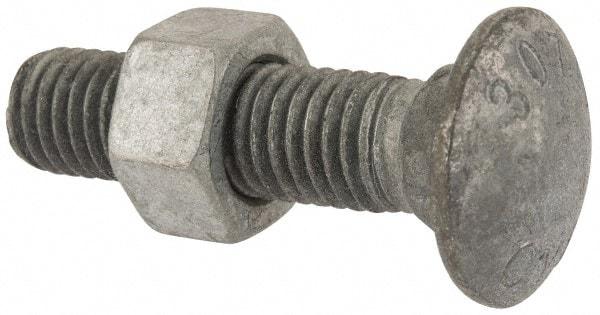 Value Collection - 5/8-11 UNC 2-1/2" Length Under Head, Standard Square Neck, Carriage Bolt - 1006-1050 Steel, Galvanized Zinc-Plated Finish - Americas Industrial Supply