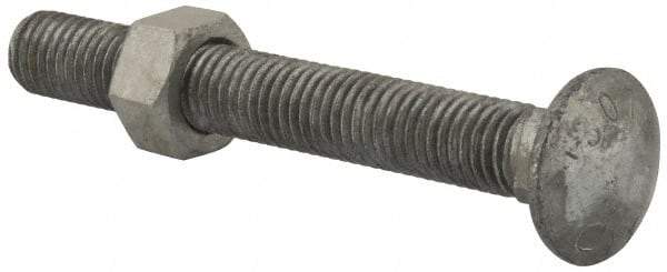 Value Collection - 5/8-11 UNC 5" Length Under Head, Standard Square Neck, Carriage Bolt - 1006-1050 Steel, Galvanized Zinc-Plated Finish - Americas Industrial Supply