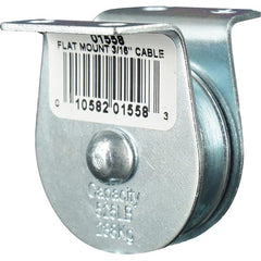 Block Division - 525 Lbs. Load Limit, Flat Standard Block - Upright Mount, Single Sheave, 1-1/2 Inch Outside Diameter, Wire Rope, 3/16 Inch Diameter, Eye, 5/8 Inch Inside Diameter, Carbon Steel, Zinc Plated Finish - Americas Industrial Supply