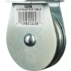 Block Division - 600 Lbs. Load Limit, Flat Standard Block - Upright Mount, Single Sheave, 2 Inch Outside Diameter, Wire Rope, 3/16 Inch Diameter, Eye, 5/8 Inch Inside Diameter, Carbon Steel, Zinc Plated Finish - Americas Industrial Supply