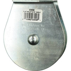Block Division - 1, 550 Lbs. Load Limit, Flat Standard Block - Upright Mount, Single Sheave, 3-1/2 Inch Outside Diameter, Wire Rope, 5/16 Inch Diameter, Eye, 1-3/16 Inch Inside Diameter, Carbon Steel, Zinc Plated Finish - Americas Industrial Supply