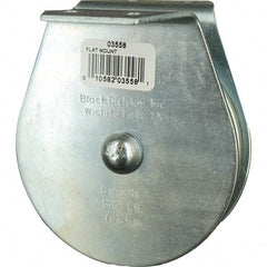 Block Division - 1, 550 Lbs. Load Limit, Flat Standard Block - Upright Mount, Single Sheave, 3-3/4 Inch Outside Diameter, Wire Rope, 3/8 Inch Diameter, Eye, 1-1/8 Inch Inside Diameter, Carbon Steel, Zinc Plated Finish - Americas Industrial Supply