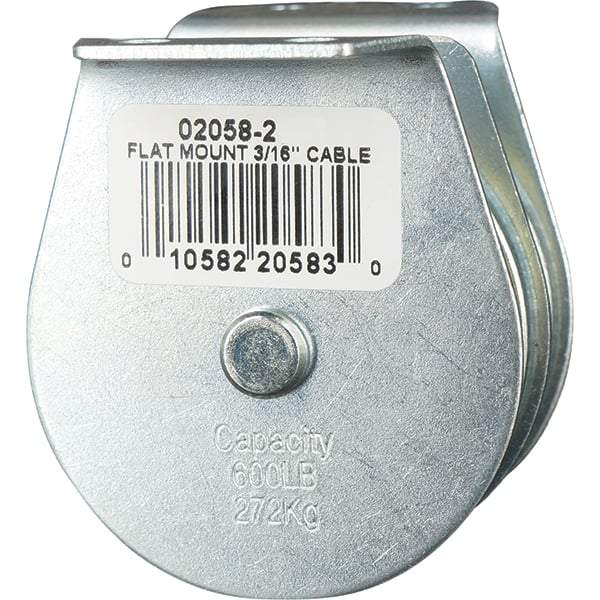 Block Division - 600 Lbs. Load Limit, Flat Standard Block - Upright Mount, Double Sheave, 2 Inch Outside Diameter, Wire Rope, 3/16 Inch Diameter, Eye, 5/8 Inch Inside Diameter, Carbon Steel, Zinc Plated Finish - Americas Industrial Supply