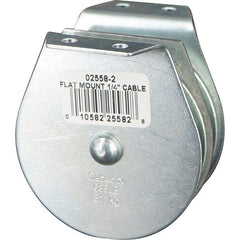 Block Division - 685 Lbs. Load Limit, Flat Standard Block - Upright Mount, Double Sheave, 2-1/2 Inch Outside Diameter, Wire Rope, 1/4 Inch Diameter, Eye, 7/8 Inch Inside Diameter, Carbon Steel, Zinc Plated Finish - Americas Industrial Supply