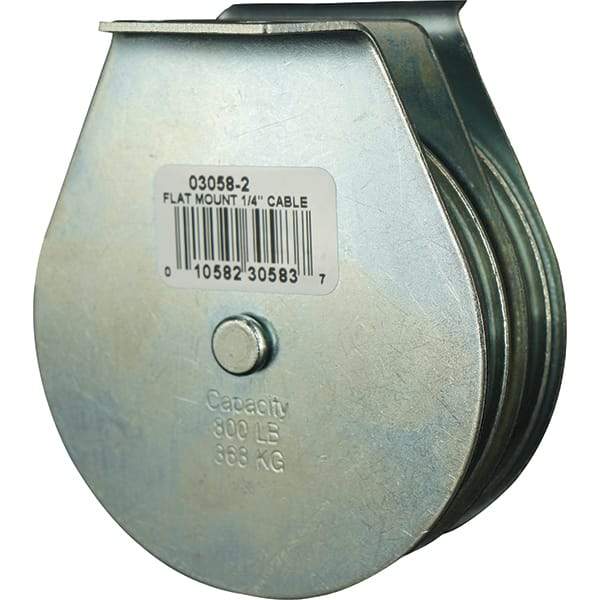 Block Division - 800 Lbs. Load Limit, Flat Standard Block - Upright Mount, Double Sheave, 3 Inch Outside Diameter, Wire Rope, 1/4 Inch Diameter, Eye, 7/8 Inch Inside Diameter, Carbon Steel, Zinc Plated Finish - Americas Industrial Supply