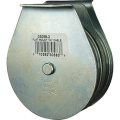 Block Division - 800 Lbs. Load Limit, Flat Standard Block - Upright Mount, Double Sheave, 3 Inch Outside Diameter, Wire Rope, 1/4 Inch Diameter, Eye, 7/8 Inch Inside Diameter, Carbon Steel, Zinc Plated Finish - Americas Industrial Supply