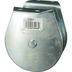 Block Division - 1, 550 Lbs. Load Limit, Flat Standard Block - Upright Mount, Double Sheave, 3-1/2 Inch Outside Diameter, Wire Rope, 5/16 Inch Diameter, Eye, 1-3/16 Inch Inside Diameter, Carbon Steel, Zinc Plated Finish - Americas Industrial Supply