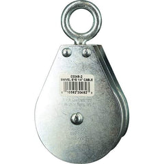 Block Division - 800 Lbs. Load Limit, Swivel Eye Standard Block - Double Sheave, 3 Inch Outside Diameter, Wire Rope, 1/4 Inch Diameter, Eye, 7/8 Inch Inside Diameter, Carbon Steel, Zinc Plated Finish - Americas Industrial Supply