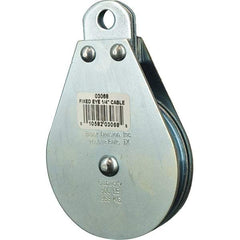 Block Division - 800 Lbs. Load Limit, Rigid Eye Block - Single Sheave, 3 Inch Outside Diameter, Wire Rope, 1/4 Inch Diameter, Eye, 3/8 Inch Inside Diameter, Carbon Steel, Zinc Plated Finish - Americas Industrial Supply