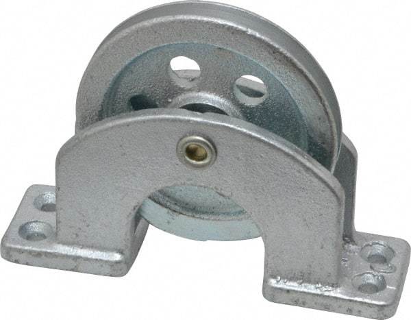Value Collection - Single Open Upright Mount Guidance Pulley - Sheave, 2-1/2 Inch Outside Diameter, Wire Rope, 3/16 Inch Diameter, 0.144 Inch to 0.155 Inch Mounting Hole Diameter Iron, Galvanized Finish - Americas Industrial Supply
