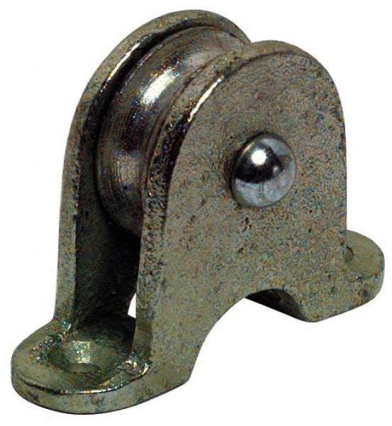 Value Collection - Single Shield Upright Mount Guidance Pulley - Sheave, 1-1/2 Inch Outside Diameter, Fibrous Rope, 3/8 Inch Diameter, 0.183 Inch to 0.194 Inch Mounting Hole Diameter Malleable Iron, Galvanized Finish - Americas Industrial Supply