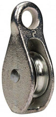 Value Collection - Rigid Eye Single Sheave Pulley - Sheave, 1-1/2 Inch Outside Diameter, Fibrous Rope, 3/8 Inch Diameter, Malleable Iron, Galvanized Finish - Americas Industrial Supply