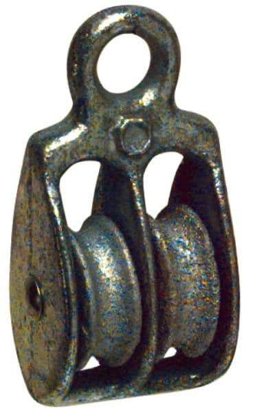 Value Collection - Rigid Eye Double Sheave Pulley - Sheave, 2 Inch Outside Diameter, Fibrous Rope, 1/2 Inch Diameter, Malleable Iron, Galvanized Finish - Americas Industrial Supply