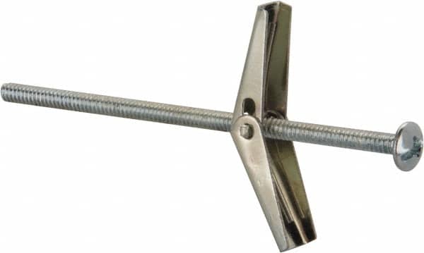 Value Collection - 1/8" Screw, 1/8" Diam, 3" Long, Toggle Bolt Drywall & Hollow Wall Anchor - 1/8" Drill, Zinc Plated, Steel, Use in Concrete, & Masonry, Hollow Tile, Plaster & Wallboard - Americas Industrial Supply