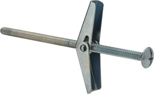Value Collection - 3/16" Screw, 3/16" Diam, 4" Long, Toggle Bolt Drywall & Hollow Wall Anchor - 3/16" Drill, Zinc Plated, Steel, Use in Concrete, & Masonry, Hollow Tile, Plaster & Wallboard - Americas Industrial Supply