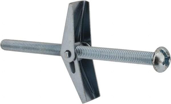 Value Collection - 3/8" Screw, 3/8" Diam, 6" Long, Toggle Bolt Drywall & Hollow Wall Anchor - 3/8" Drill, Zinc Plated, Steel, Use in Concrete, & Masonry, Hollow Tile, Plaster & Wallboard - Americas Industrial Supply