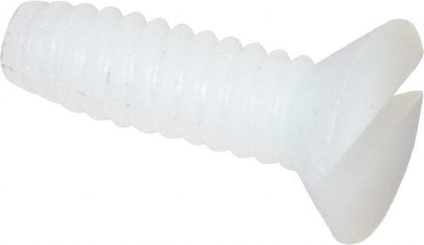Made in USA - #4-40 UNC, 3/8" OAL Slotted Drive Machine Screw - Flat Head, Grade 6/6 Nylon, Uncoated, Without Washer - Americas Industrial Supply
