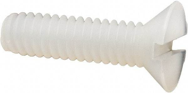 Made in USA - #8-32 UNC, 5/8" OAL Slotted Drive Machine Screw - Flat Head, Grade 6/6 Nylon, Uncoated, Without Washer - Americas Industrial Supply
