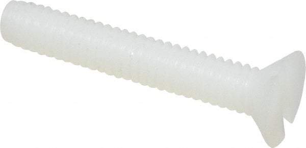 Made in USA - #8-32 UNC, 1" OAL Slotted Drive Machine Screw - Flat Head, Grade 6/6 Nylon, Uncoated, Without Washer - Americas Industrial Supply