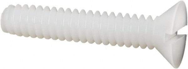 Made in USA - #10-24 UNC, 1" OAL Slotted Drive Machine Screw - Flat Head, Grade 6/6 Nylon, Uncoated, Without Washer - Americas Industrial Supply