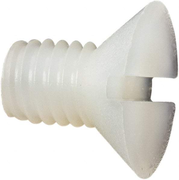 Made in USA - #10-32 UNF, 5/16" OAL Slotted Drive Machine Screw - Flat Head, Grade 6/6 Nylon, Uncoated, Without Washer - Americas Industrial Supply