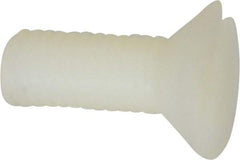 Made in USA - #10-32 UNF, 1/2" OAL Slotted Drive Machine Screw - Flat Head, Grade 6/6 Nylon, Uncoated, Without Washer - Americas Industrial Supply